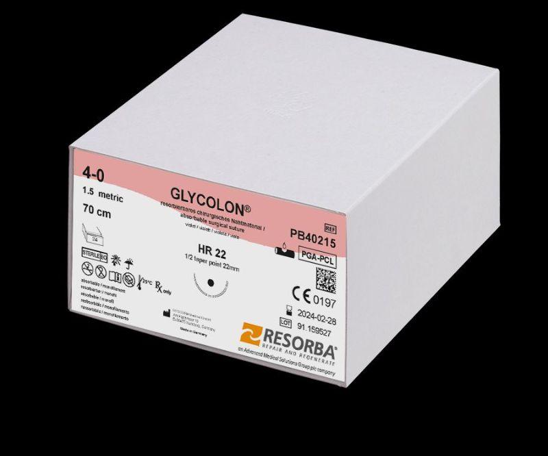 Гліколон USP4-0 фіолетовий, довжина 70см, колюча голка 22 мм, 1/2 кола